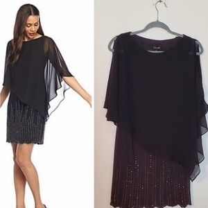 XSCAPE Classic Retro Chiffon Caplet Overlay Navy Blue Dress SZ 8